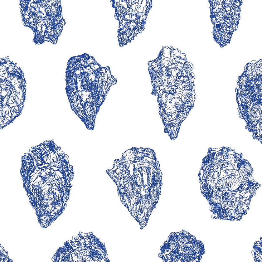Oysters wallpaper: China Blue on White.