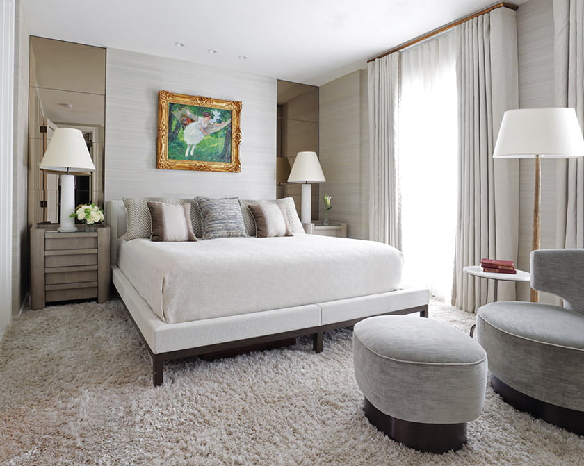 Luxurious textiles cocoon the owners’ third-floor bedroom. The Christian Liaigre bed is swathed in Romo fabric.