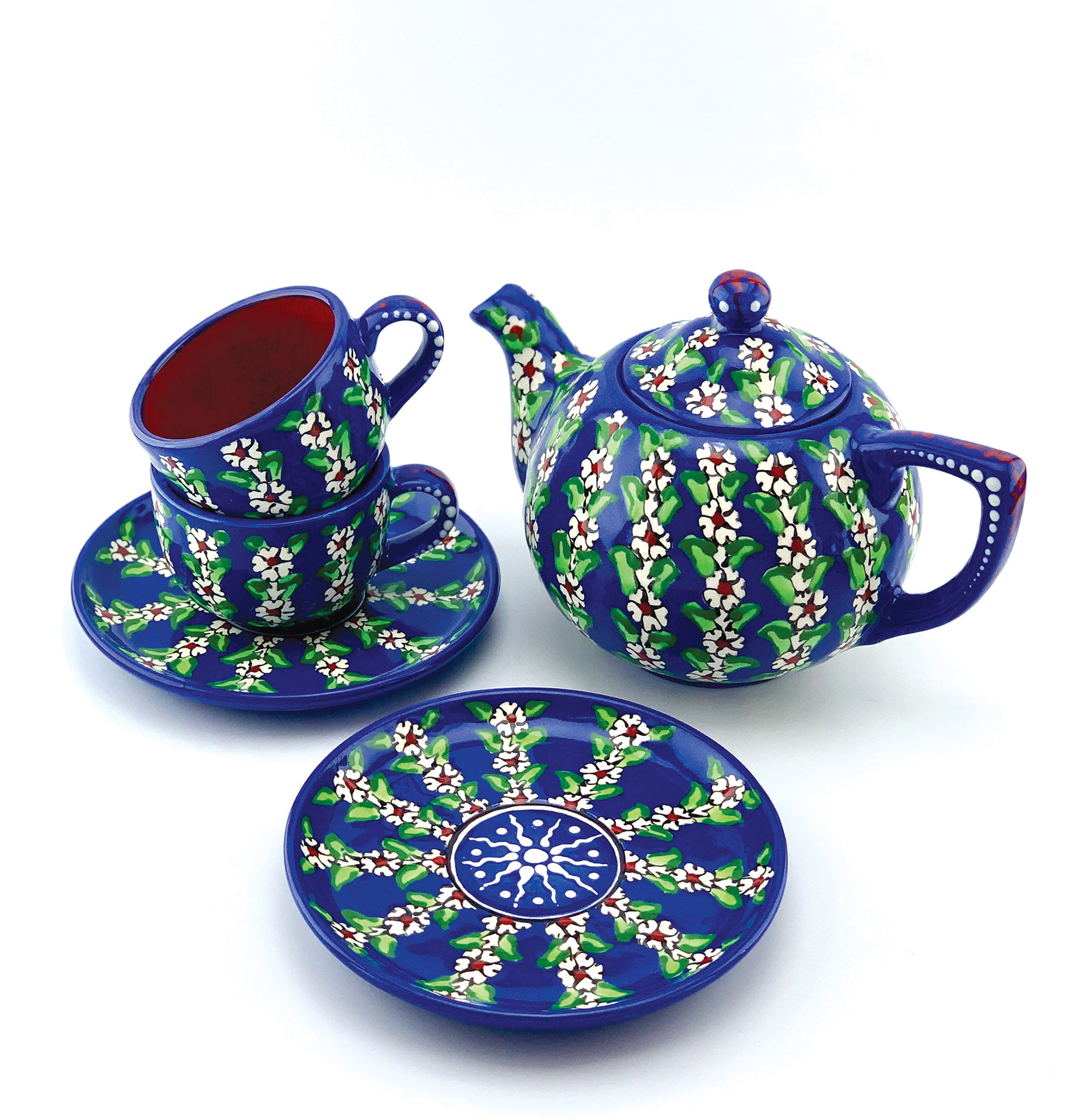 Tableware patterns are derived from the artist's native Kurdistan.